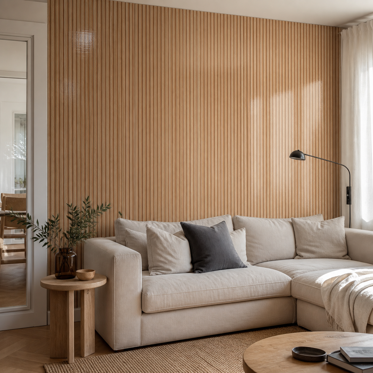 Декоративно самозалепващо фолио – Warm Oak Slats, топъл дъб с ламелен ефект (120×300 см)