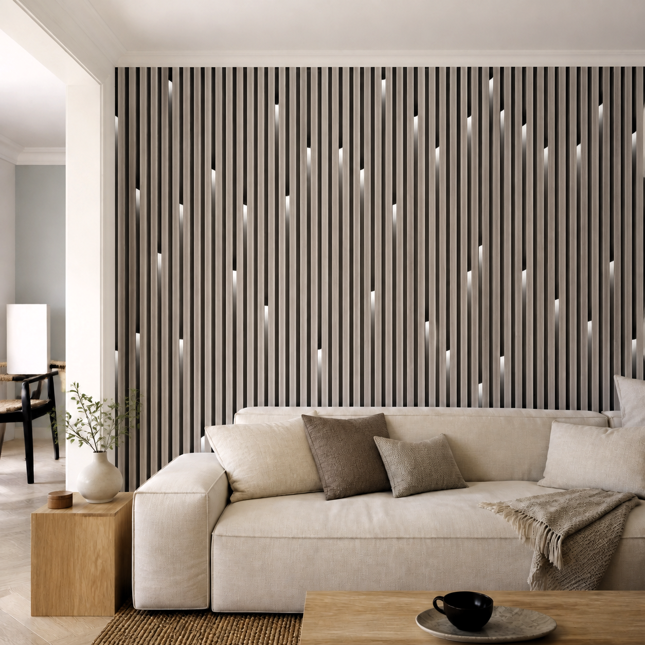 Декоративно самозалепващо фолио – White Ash Light Slats, светъл ясен със светлинен ефект (120×300 см)