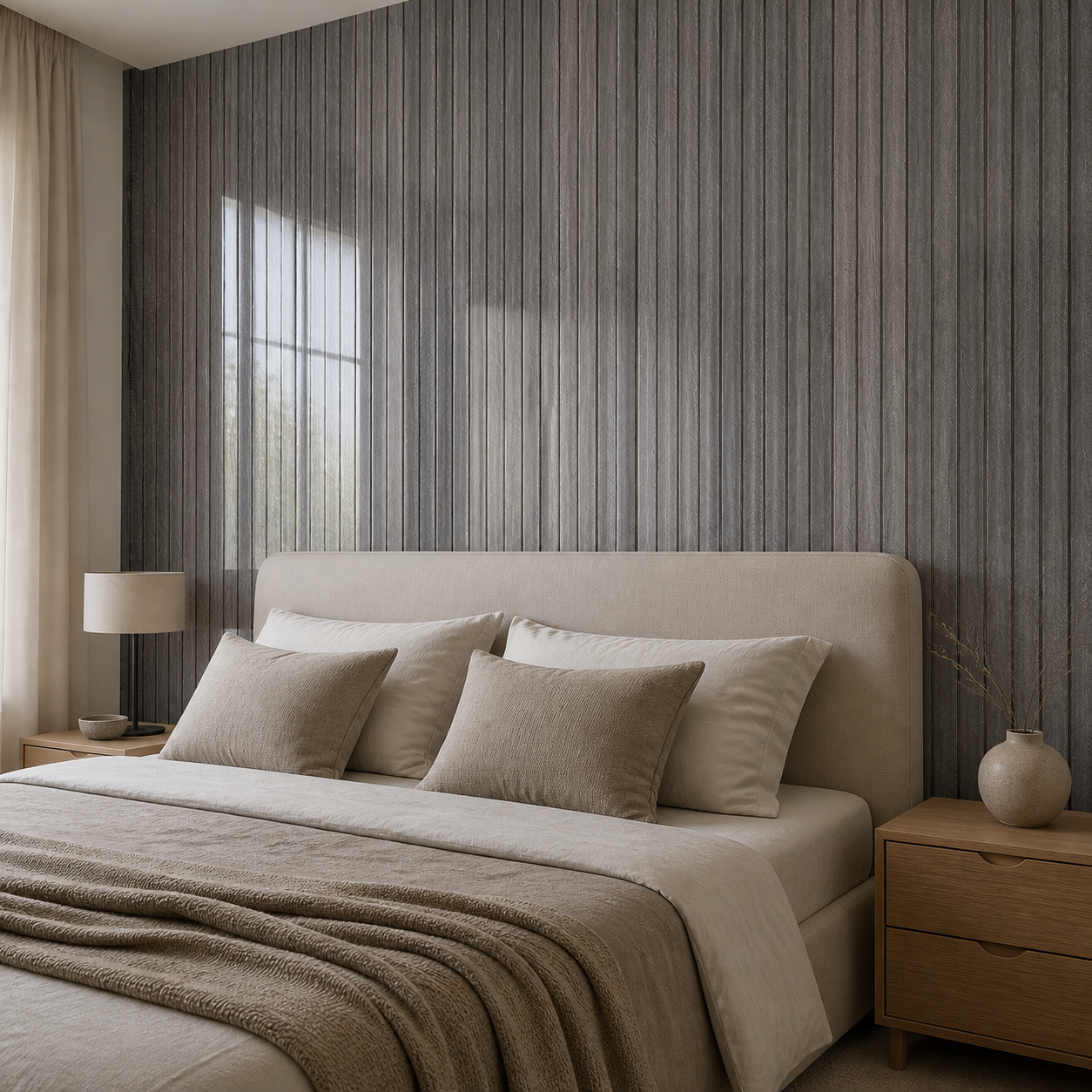 Декоративно самозалепващо фолио – Graphite Wood Slats, графитено дърво с ламелен ефект (120×300 см)