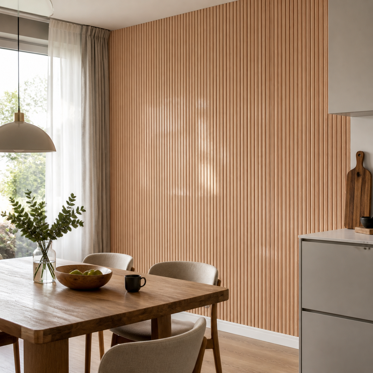 Декоративно самозалепващо фолио – Warm Oak Slats, топъл дъб с ламелен ефект (120×300 см)