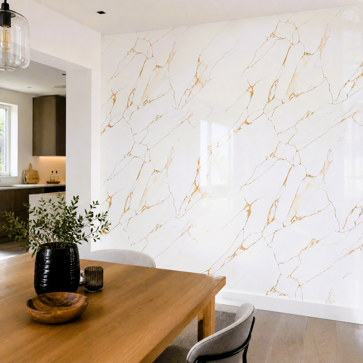 Декоративно самозалепващо фолио – Calacatta Gold Fracture, бял мрамор със златни жилки (120×300 см)