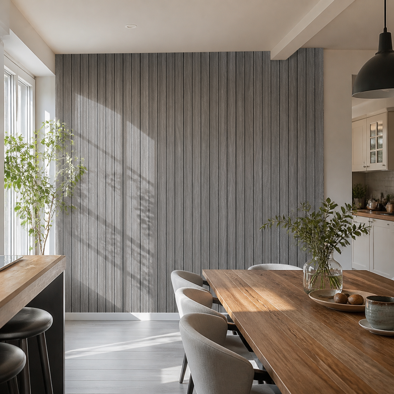 Декоративно самозалепващо фолио – Graphite Wood Slats, графитено дърво с ламелен ефект (120×300 см)