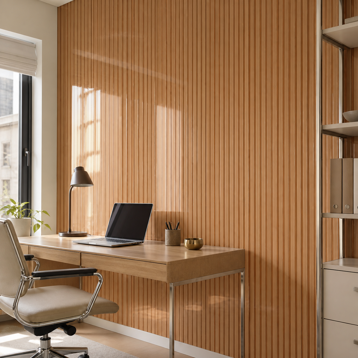 Декоративно самозалепващо фолио – Warm Oak Slats, топъл дъб с ламелен ефект (120×300 см)