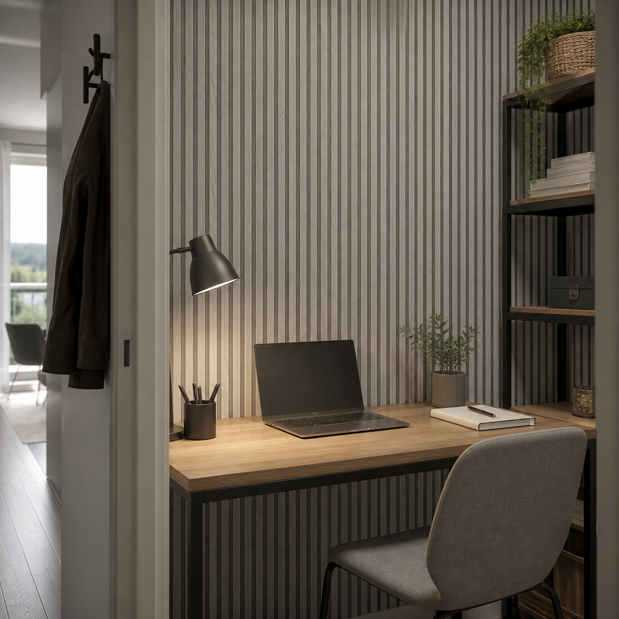 Декоративно самозалепващо фолио – Grey Ash Slats, сив ясен с ламелен ефект (120×300 см)